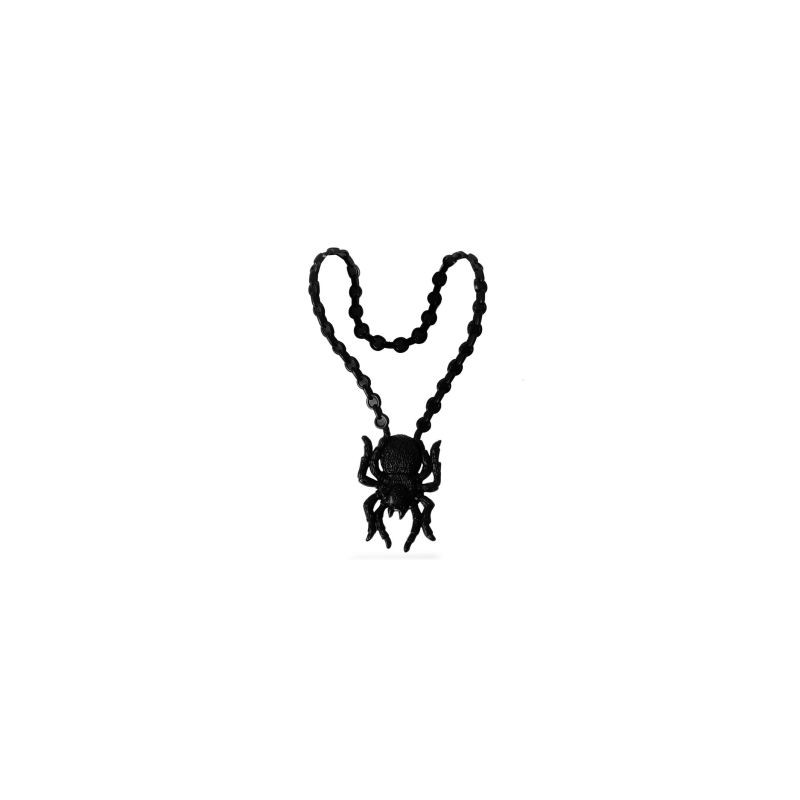 Collar De Goma Grande Dije Araña Y Calavera Negro Halloween | KUN-285