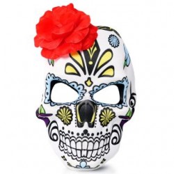 Máscara De Fomi Y Tela Estampada Catrina Blanca Flor Roja | KUN-W25