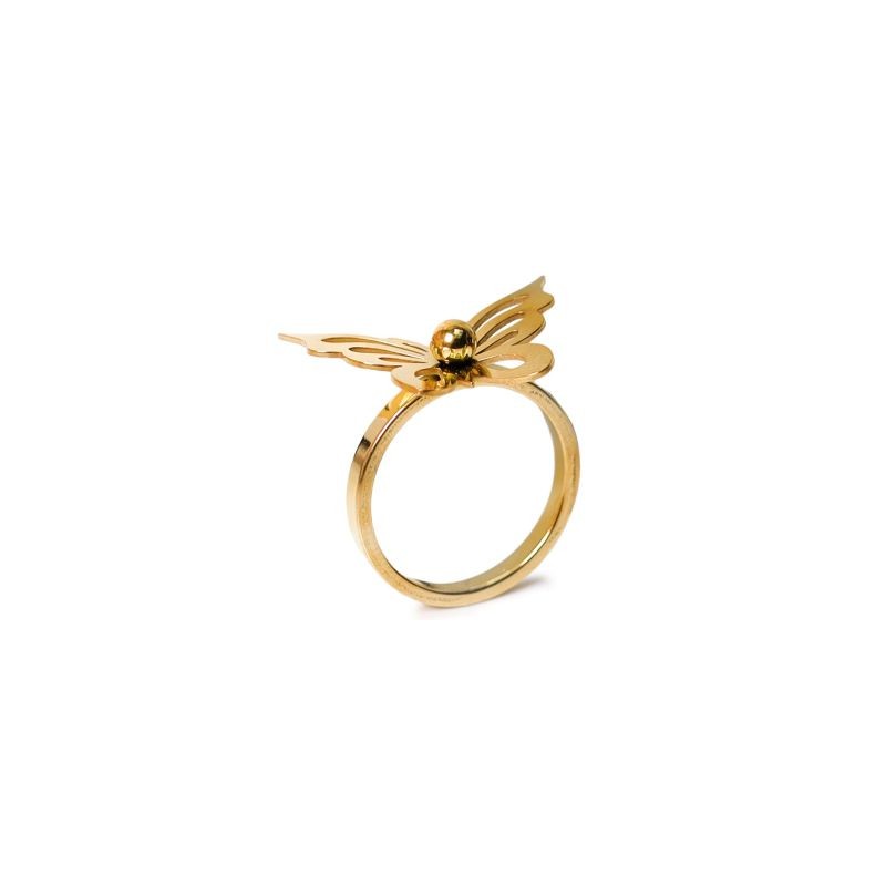 Anillo Acero Inoxidable En Color Dorado Delgado Figura Mariposa Modelos | XH5956