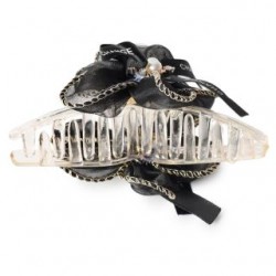 Pinza Cabello Grande De Plástico Transparente Con Adorno Flor Organza Listones Y Perlas | HU-SP1137