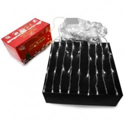Serie Navideña De 320L Led Blanca En Cortina De 3x3 Mts Cable Transparente | HZ8012-B