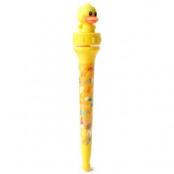 Pluma Escolar Tinta Negra Envase Amarillo Figura Patito Giratorio Goma | 6 Plumas | KUN-1985