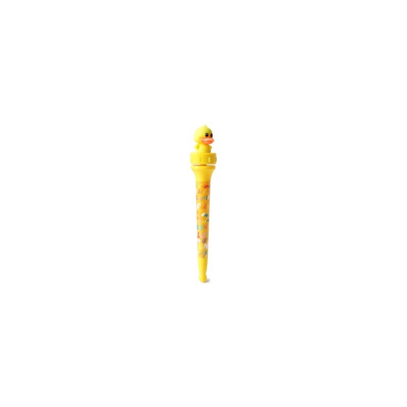 Pluma Escolar Tinta Negra Envase Amarillo Figura Patito Giratorio Goma | 6 Plumas | KUN-1985