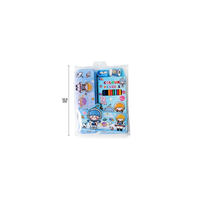 Bolsa Lapicera Metal Caja 12 Colores Escolares Madera Goma Sacapuntas Libreta Estampados | 1 Bolsa | 9927