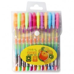 Bolsa 12 Plumas Escolares Gel Arcoiris Colores Aroma Frutas | 1 Bolsa | A100-12