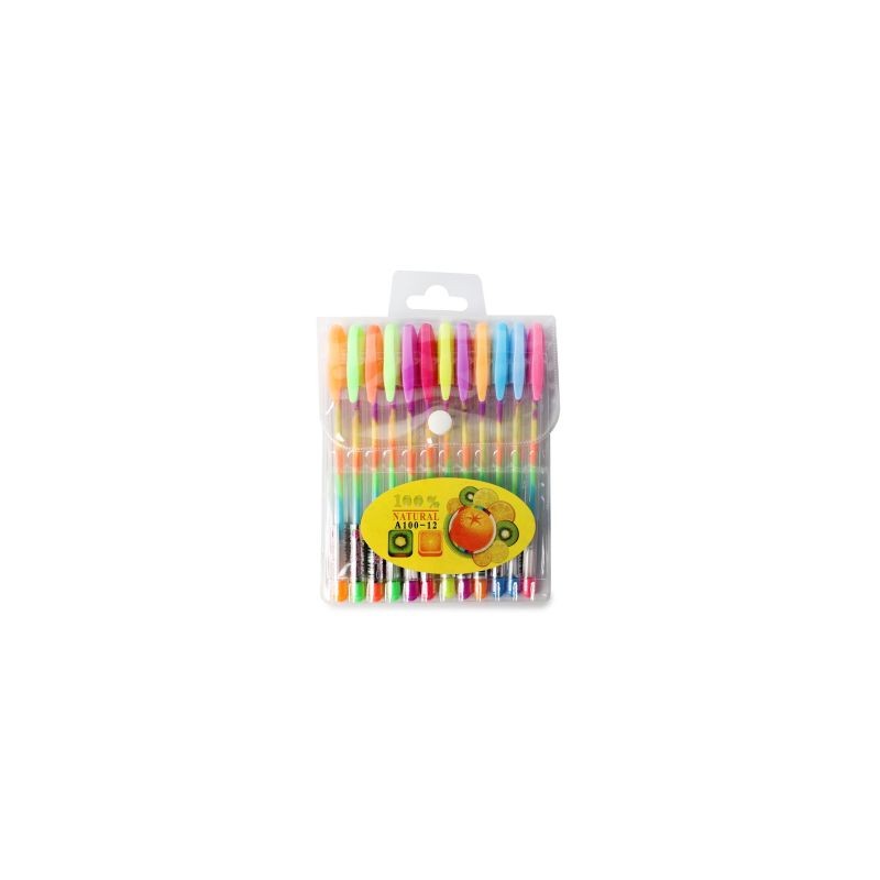 Bolsa 12 Plumas Escolares Gel Arcoiris Colores Aroma Frutas | 1 Bolsa | A100-12