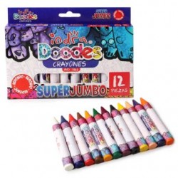 Caja 12 Crayolas Medianas Super Jumbo INDRA DOODES Circulares Escolares | 1 Caja | IND-0166