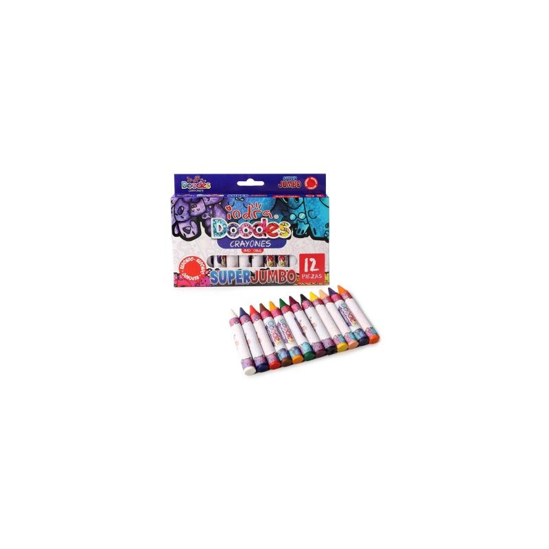 Caja 12 Crayolas Medianas Super Jumbo INDRA DOODES Circulares Escolares | 1 Caja | IND-0166