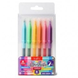 Estuche 6 Marcadores INDRA RAINBOW Escolares Hexagonales Punta Pincel | 1 Estuche | IND-0664