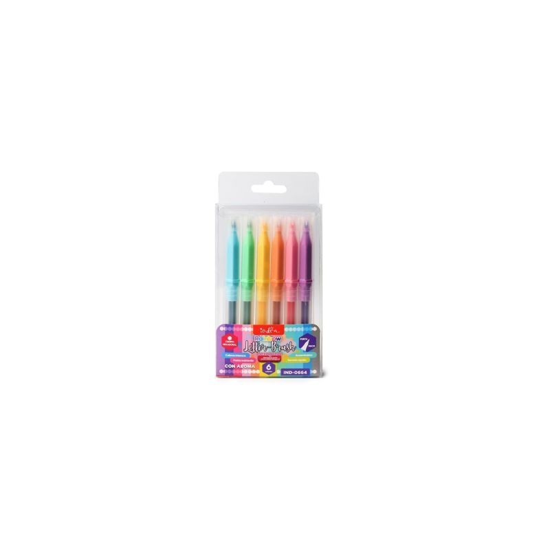 Estuche 6 Marcadores INDRA RAINBOW Escolares Hexagonales Punta Pincel | 1 Estuche | IND-0664