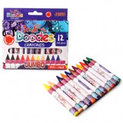 Caja 12 Crayolas Medianas Jumbo INDRA DOODES Circulares Escolares | 1 Caja | IND-0168