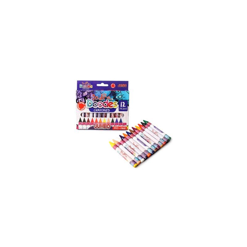 Caja 12 Crayolas Medianas Jumbo INDRA DOODES Circulares Escolares | 1 Caja | IND-0168