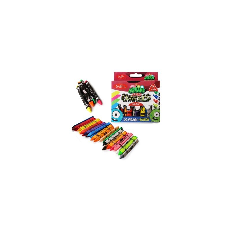 Caja 24 Crayolas Medianas Jumbo INDRA Triangulares Colores Intensos | 1 Caja | IND-0167