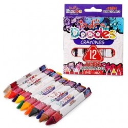 Caja 12 Crayolas Medianas Jumbo INDRA DOODES Triangulares Escolares | 1 Caja | IND-0165