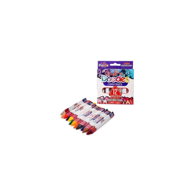Caja 12 Crayolas Medianas Jumbo INDRA DOODES Triangulares Escolares | 1 Caja | IND-0165