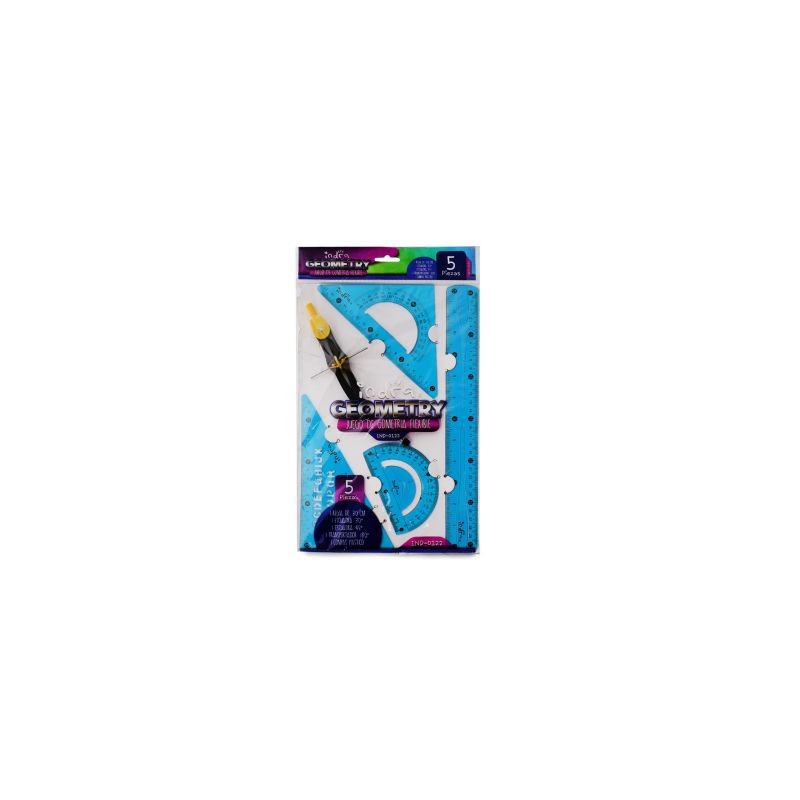 Juego Geométrico Escolar INDRA Flexible 5 Piezas Colores | IDN-0122