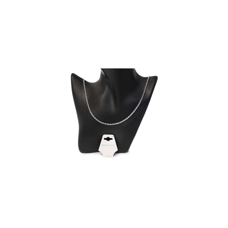 Collar Largo Acero Inoxidable Entrelazado Espiral Plateado | ZXQ01888