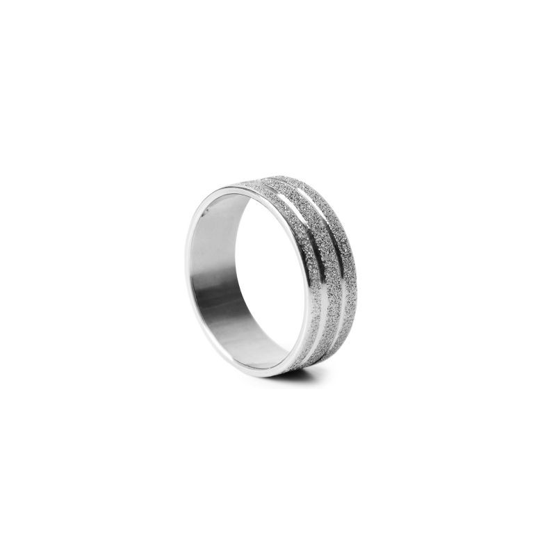 Anillo Acero Plateado Ancho Tamaños 3 Lineas Brillos | ZXQ01773