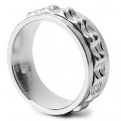 Anillo Acero Plateado Ancho Tamaños Grabado 2 Líneas Onduladas | ZXQ01510