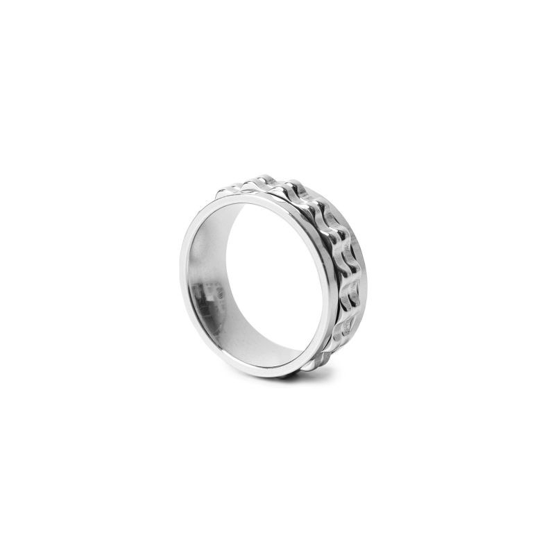 Anillo Acero Plateado Ancho Tamaños Grabado 2 Líneas Onduladas | ZXQ01510