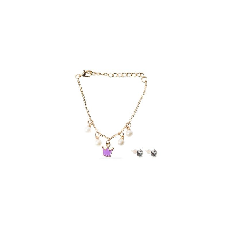 Cartón Blanco Pulsera Dorada Tipo Cadena Delgado Dijes Cascabeles Par Aretes | 12 Cartones | ZXQ01929
