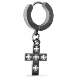 Arete Chico Acero Inoxidable Tipo Piercing Dije Colgante Cruz | G302-2G-6