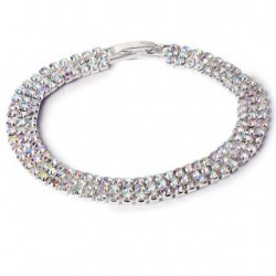 Pulsera Delgada Con Broche Color Plata Con Triple Línea De Piedras 18 Cm | XQ-W4-980-3