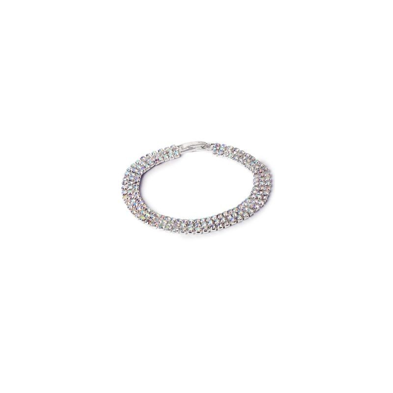 Pulsera Delgada Con Broche Color Plata Con Triple Línea De Piedras 18 Cm | XQ-W4-980-3