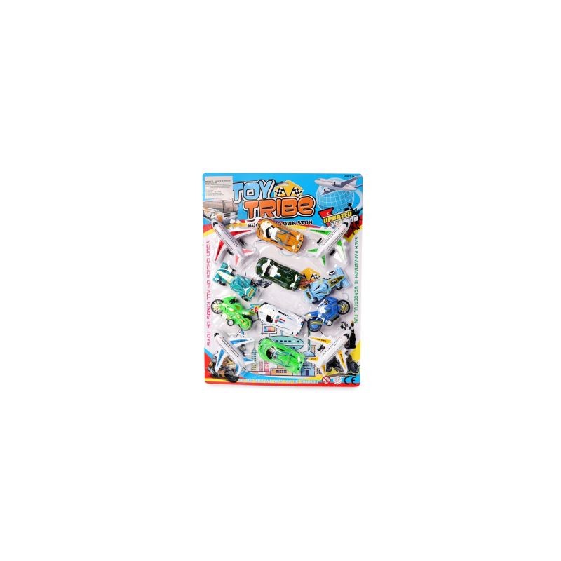 Blíster Con Set De Carros Aviones Y Motos De Plástico Chicos De Fricción 38.5 Cm | TH-0093