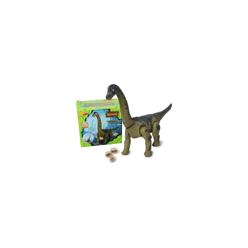Dinosaurio De Plástico Cuello Largo Con Luces Y Sonido Lanza Huevos 43 Cm | 6626