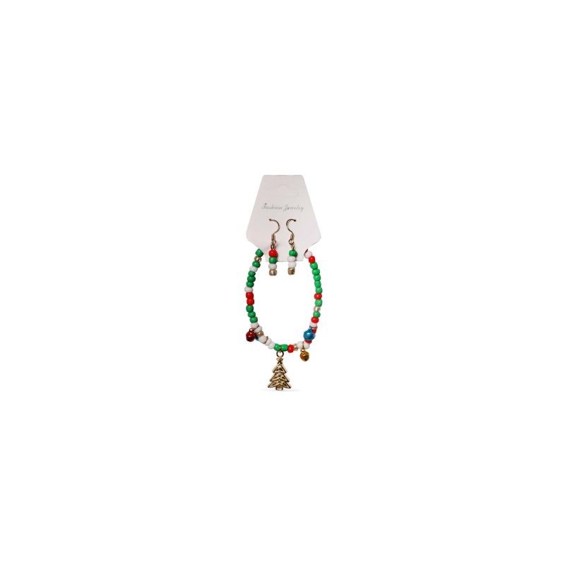 Pulsera Navideña De Metal Con Esferas De Colores Cascabeles y Dije Navideño 8 Cm | MK-N-9
