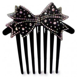 Peineta Para Cabello De Plástico Grande En Color Negro Larga Con Moño Piedras 9 Cm | HM-4Z-1204