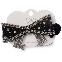 Dona Para Cabello Mediana De Peluche Color Negro Con Moño Cubierto De Piedras 8.5 Cm | HM-4Z-1203
