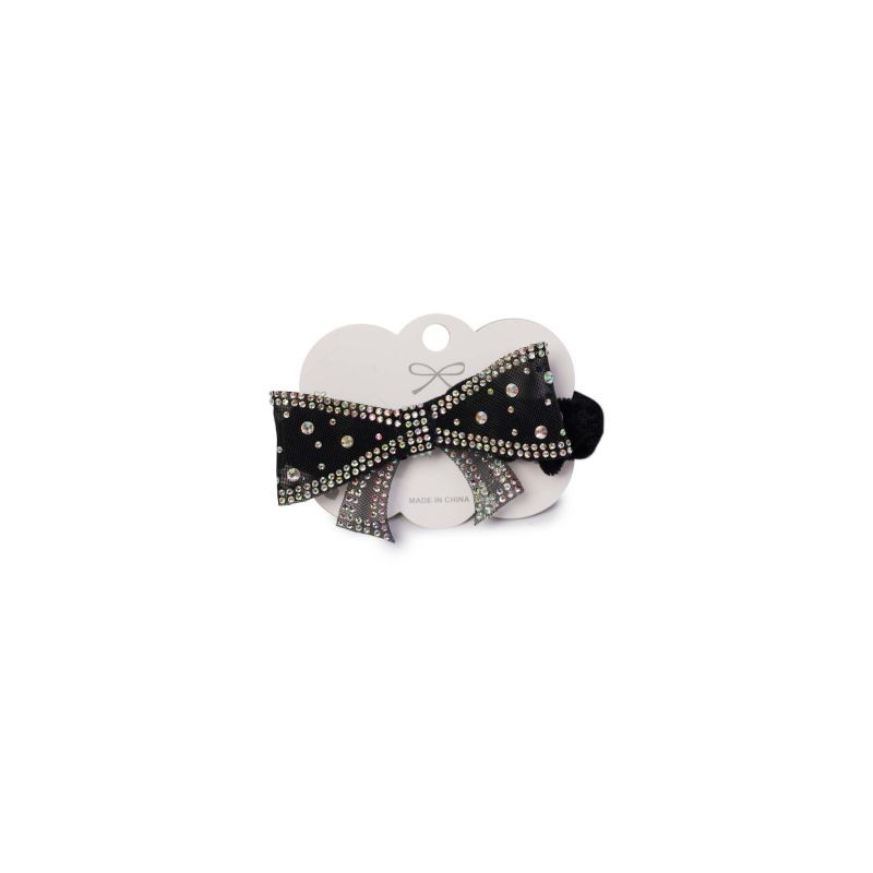Dona Para Cabello Mediana De Peluche Color Negro Con Moño Cubierto De Piedras 8.5 Cm | HM-4Z-1203