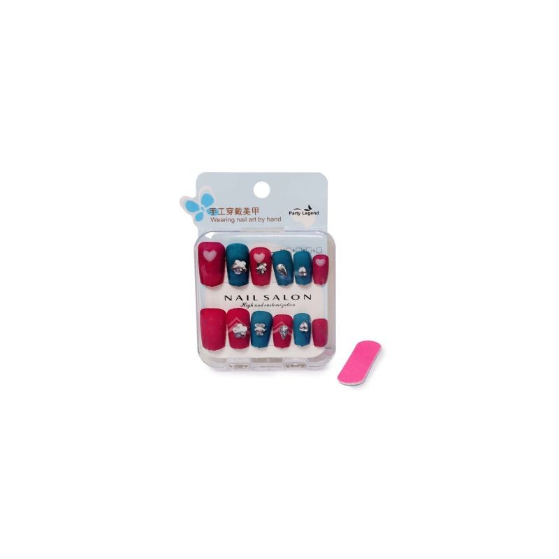 Uñas Postizas Cuadras De Colores Estampadas Con Glitter Y piedras Modelos 7 Cm | HM-4Z-1184