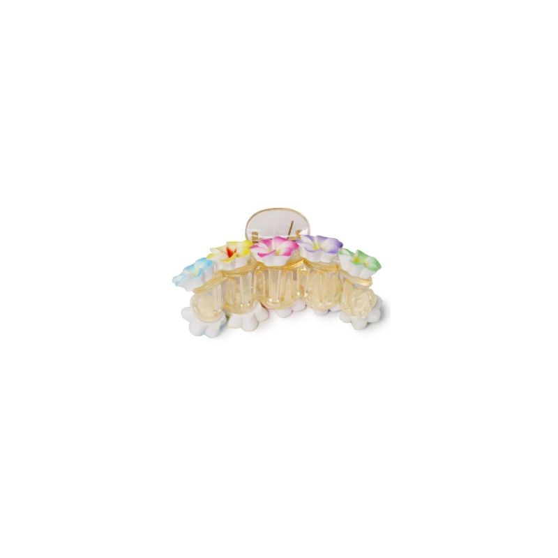 Pinza Para Cabello Chica Ovalada De Acrílico Con Flores De Colores Con Blanco 8 Cm | HM-4Z-1179