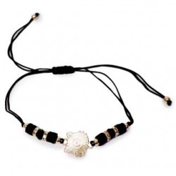 Pulsera Delgada De Hilo Ajustable Con Piedras Y Aros Con Dije Gato 9 Cm | HM-4Z-1166