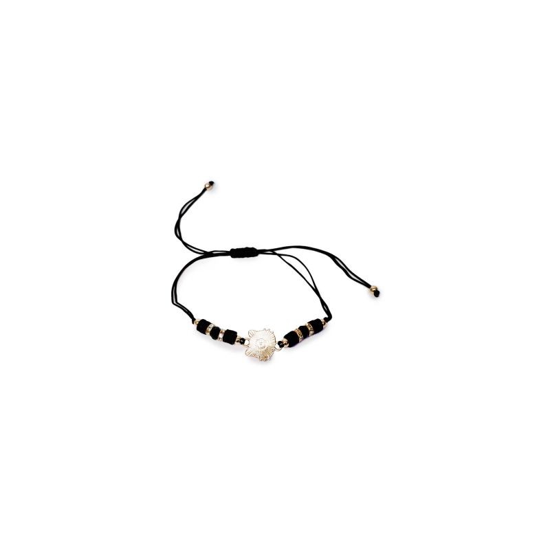Pulsera Delgada De Hilo Ajustable Con Piedras Y Aros Con Dije Gato 9 Cm | HM-4Z-1166