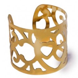 Pulsera Brazalete De Metal Dorado Ancho Plano Grabado Figuras Ajustable 5.5 Cm | HM-4Z-1144