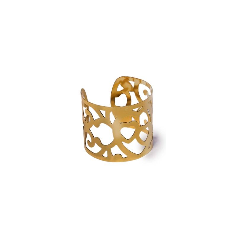 Pulsera Brazalete De Metal Dorado Ancho Plano Grabado Figuras Ajustable 5.5 Cm | HM-4Z-1144