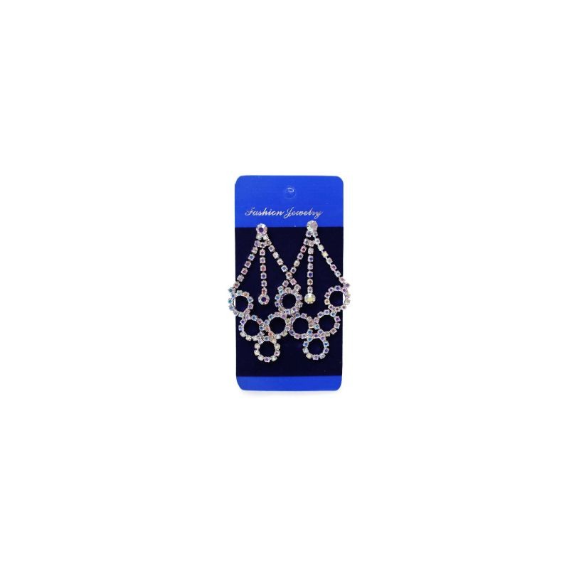 Aretes De Metal Plateados Largos Figuras Cubiertas De Piedras Tornasol 8 Cm | HM-4Z-1129