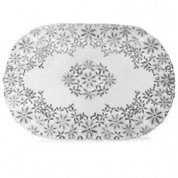 Mantel Decorativo Grande Ovalado Grabado Blanco Con Plateado Modelos De 44 Cm | RF-E516