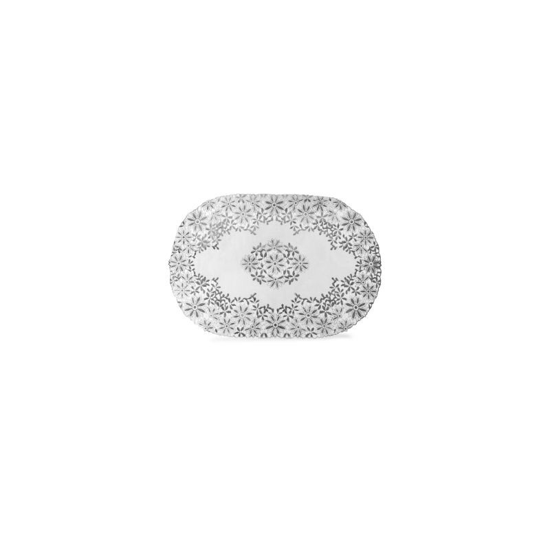 Mantel Decorativo Grande Ovalado Grabado Blanco Con Plateado Modelos De 44 Cm | RF-E516
