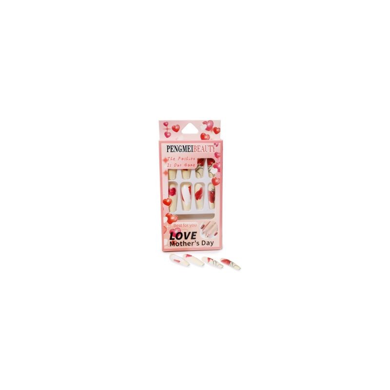 Caja Uñas Postizas Largas Estampadas Corazones Modelos De Colores 11.8 Cm | RF-E3352