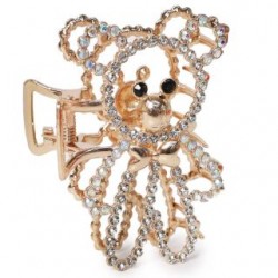 Pinza Para Cabello Mediana En Forma De oso Metal Dorada Y Plateada Con Piedras 7.5 Cm | XH4132