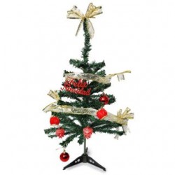 Árbol Navideño Chico Artificial En Color Verde Delgado De 60 Cm Con Adornos Dorados | KUN-2328