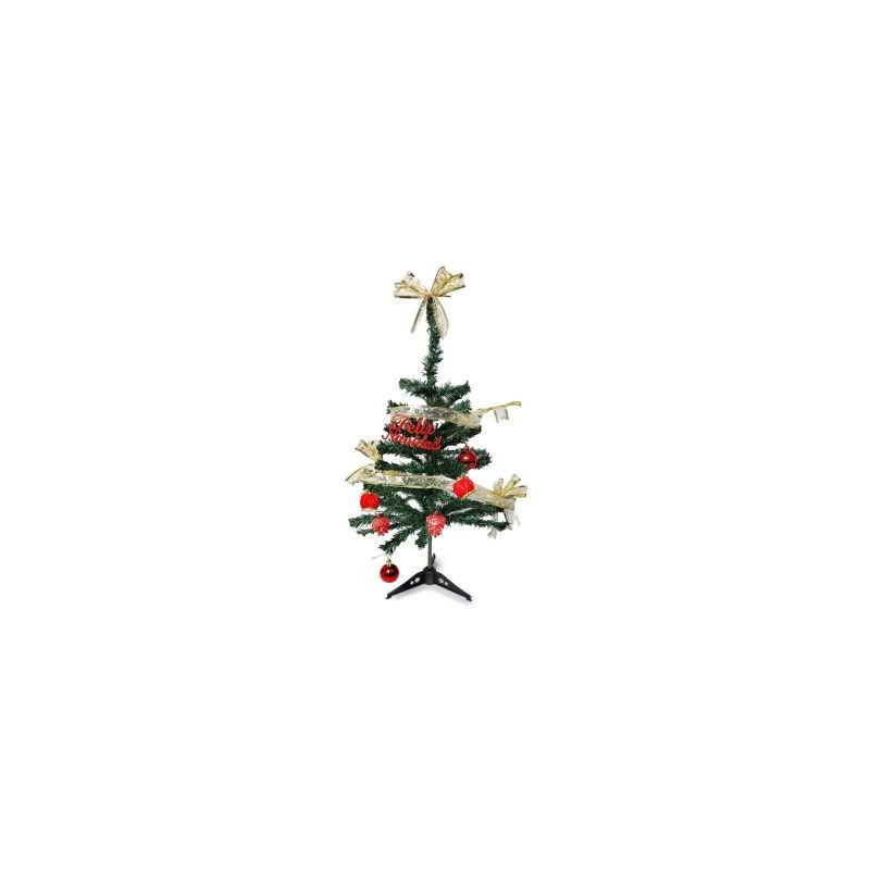 Árbol Navideño Chico Artificial En Color Verde Delgado De 60 Cm Con Adornos Dorados | KUN-2328