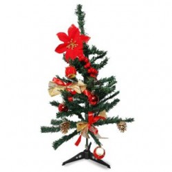 Árbol Navideño Chico Artificial En Color Verde Delgado De 60 Cm Con Adornos Rojos | KUN-2327