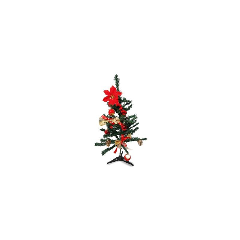 Árbol Navideño Chico Artificial En Color Verde Delgado De 60 Cm Con Adornos Rojos | KUN-2327