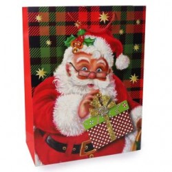Bolsa Para Regalo Jumbo Roja Estampado Navideño Con Santa Claus 55 x 43 Cm | LS